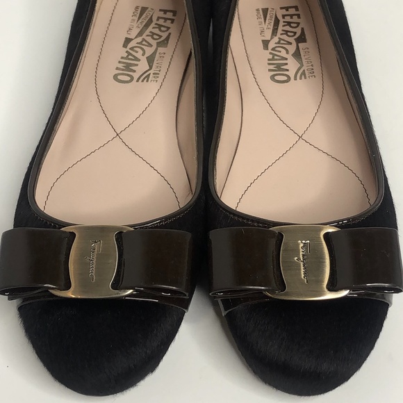 Salvatore Ferragamo Brown Calf Hair Bow Front Flat - Picture 2 of 10